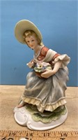 Porcelain Figure of Lady w/Basket of Flowers