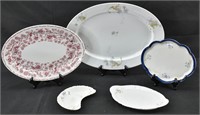 5 Assorted Oblong Porcelain Plates, Bavaria, Etc.