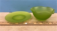Satin Green Glass Bowl & Plate