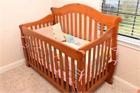 Child Craft Pine Baby Crib, Mattress & Bedding