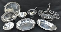 9 Silver Plated and Sterling Trays, Bowls, Dishes
