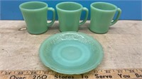 2 Fire king Jadeite Mugs & 1 Saucer (Saucer