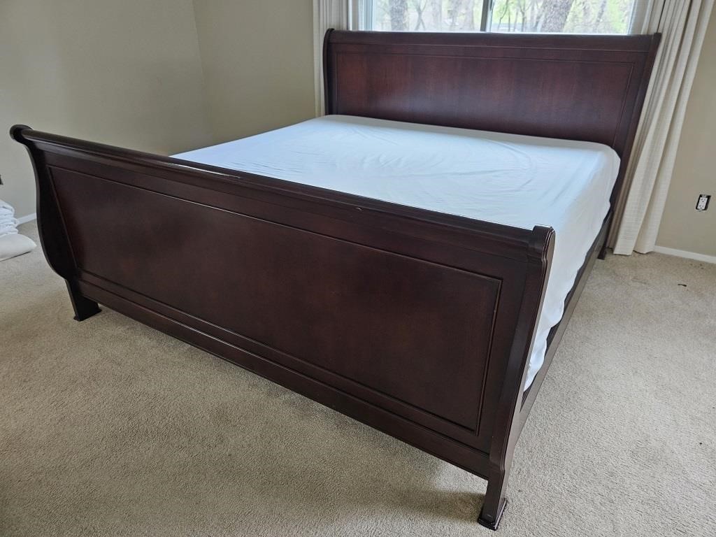 Wooden Sleigh Bed w/ Cherry Finish