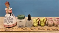 Vintage Salt & Pepper Shakers & String Dispenser