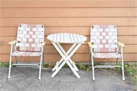 Vintage Folding Webbed Lawn Chairs, Side Table