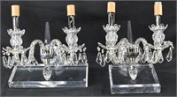 Pair Neoclassical Cut Glass 2-Branch Wall Sconces