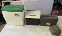2 Coolers, Ammo Can And Water Canteen