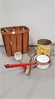 Vtg Kitchen Items in Basket