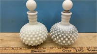 2 Vintage Hobnail Glass Bottles (6"H)