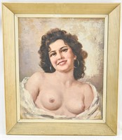 Signed Boudoir Oil Painting Portrait of Woman