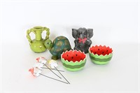 Gnome Plant Stakes, Animal Coin Banks, Melon Bowls