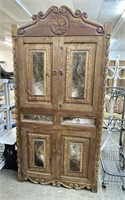 7 FT Rustic Knotty Pine Cabinet w/ Cowhide Accents