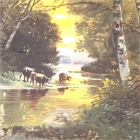 Cows at River - Jos Hoover & Sons 1904 print