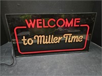 WELCOME MILLER TIME Electric Beer Bar Light9 x 16