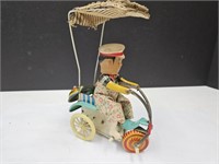 Vintage Man on Cart Tin Toy Works w Key