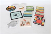 Multi-Color Plate Set, Pottery Bowl, Trivet