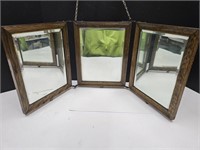 Beautiful Antique Tri Fold  Oak Shaving Mirror