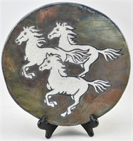 Signed Ben Diller Iridescent Raku Horse Plate