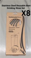 Lot of 8 Stainless Steel Bent Reusable Straw Set