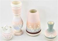 4 Sgd. Sioux Pottery Vessels, Gradient Matte Glaze