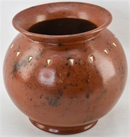 Deep Red Glazed Ceramic Pot w/ Triangle Inlay