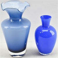 Pair of 2 Blue Glass Vases
