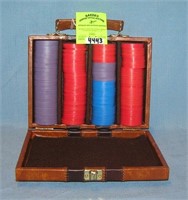 Gambling chip set with quality leather case