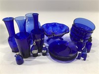 Assortment of Vintage Blue Glassware & Cologne