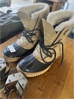 WOOL LINED BOOTS WITH ICE SPIKES APPROX SZ. 11