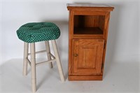 Vintage Padded Top Stool, Utility Cabinet