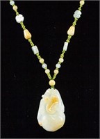 Chinese White Russet Jade Carved Necklace