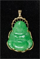 Chinese Jadeite Buddha Pendant 14K Gold Frame