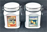 2 Vintage Style White Ceramic Fruit Canisters