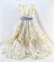 1950s Formal Cream Floral Dress, Lavender Accents