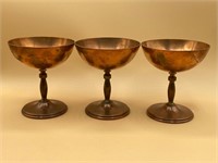 Set Of Three Mexican Copper Wine Glasses