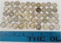 (50) 1940s Silver Mercury Dimes