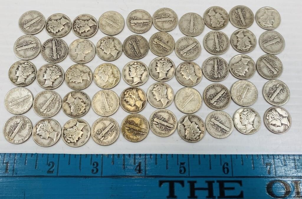 (50) 1940s Silver Mercury Dimes