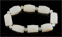 Fine Carved White Jade Beads Bracelet