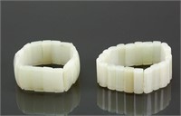 Chinese Pair of White Jade Carved Bracelets