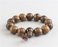 Chinese Wood Carved Prayer Beads Bracelet