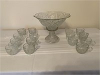 Punch bowl with base & 15 matching cups