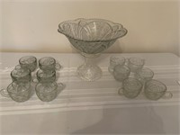 Punchbowl with base & 12 matching cups
