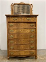 Very nice oak tall chest with mirror
