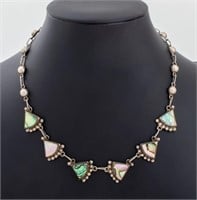 Mexican Silver Abalone Shell Link Necklace