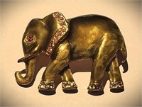 ADORABLE VINTAGE GOLD PINK CLEAR CRYSTAL ELEPHANT