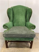 Baker Furn. Green suede wing chair