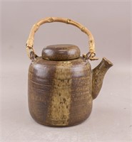 Chinese ROC Porcelain Teapot with Bamboo Handle