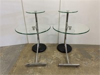 Pair Mid Century style chrome and two tier glass