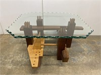 Studio crafted wooden coffee table with ice glass