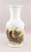 Chinese White Fishes Porcelain Vase w/ Red Seal